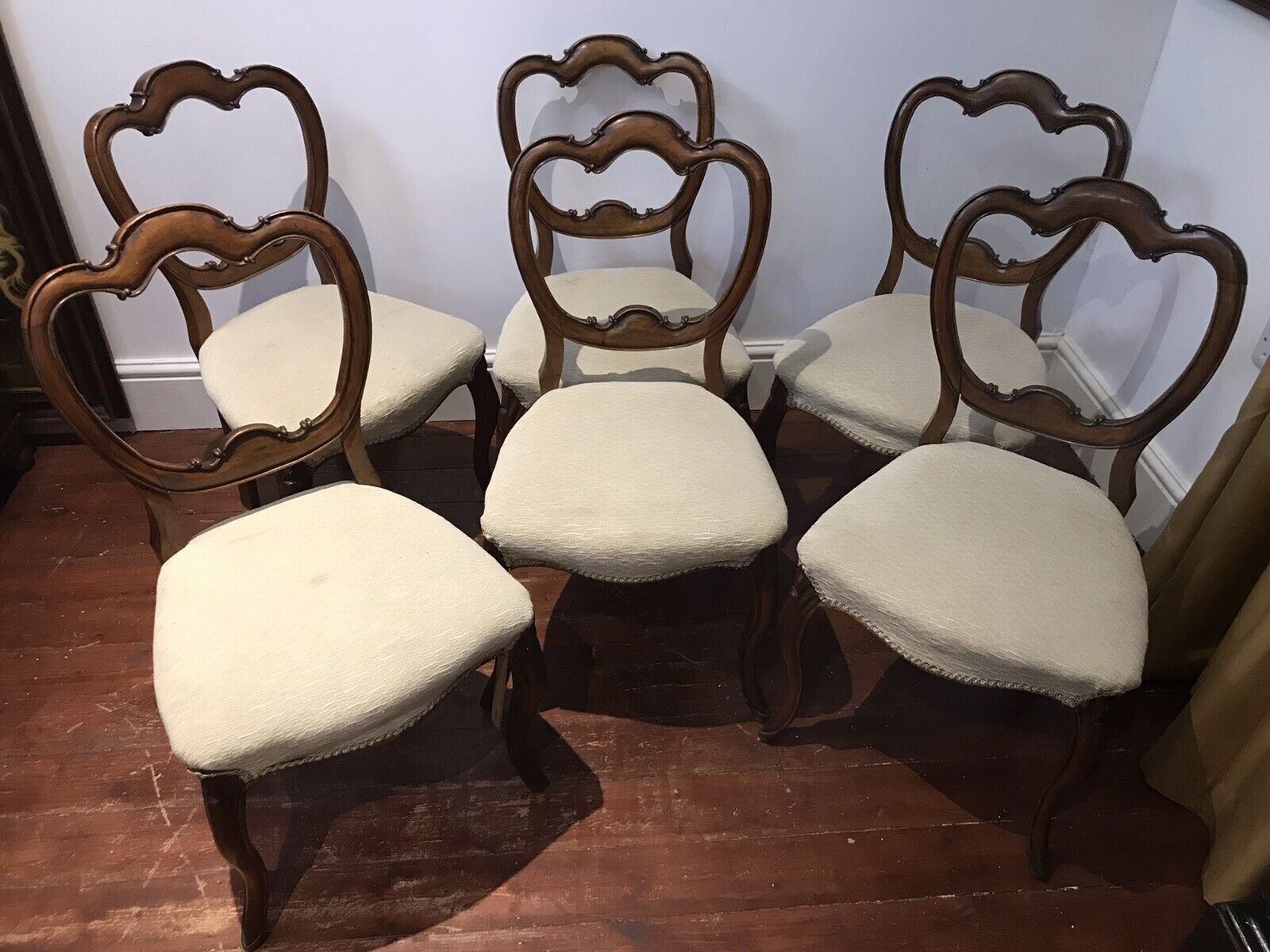 Furniture Fine Antique Set Of 6 Walnut Victorian Balloon Back Dining Chairs C1865 photo