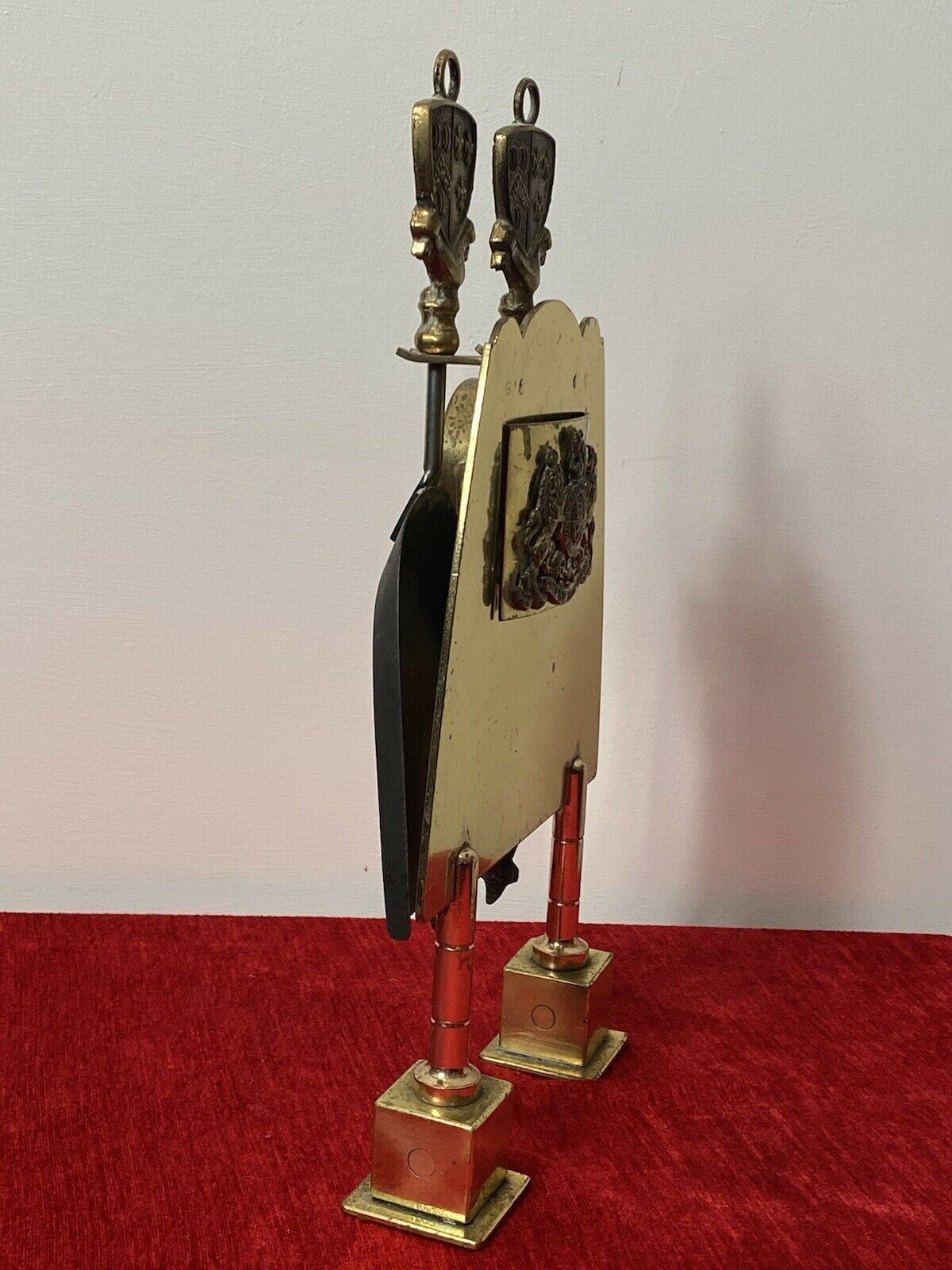 Vintage Brass Georgian Stye Royal United Kingdom Coat Of Arms Fire Companion Set photo buy