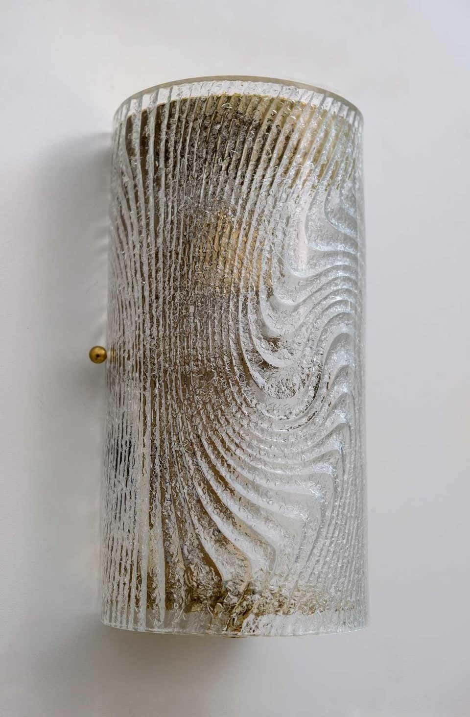 Pair Of Modern Italian Murano Glass And Brass Wall Sconces "Corteccia", 80s photo vinterior