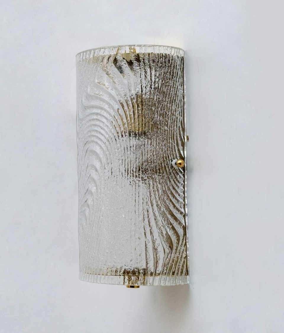 photo furniture Pair Of Modern Italian Murano Glass And Brass Wall Sconces "Corteccia", 80s