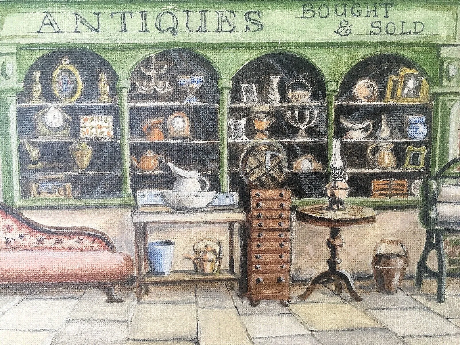 Vintage A Cobdens & Son Antiques Shop Window Store Front Painting By John Price photo 180.0