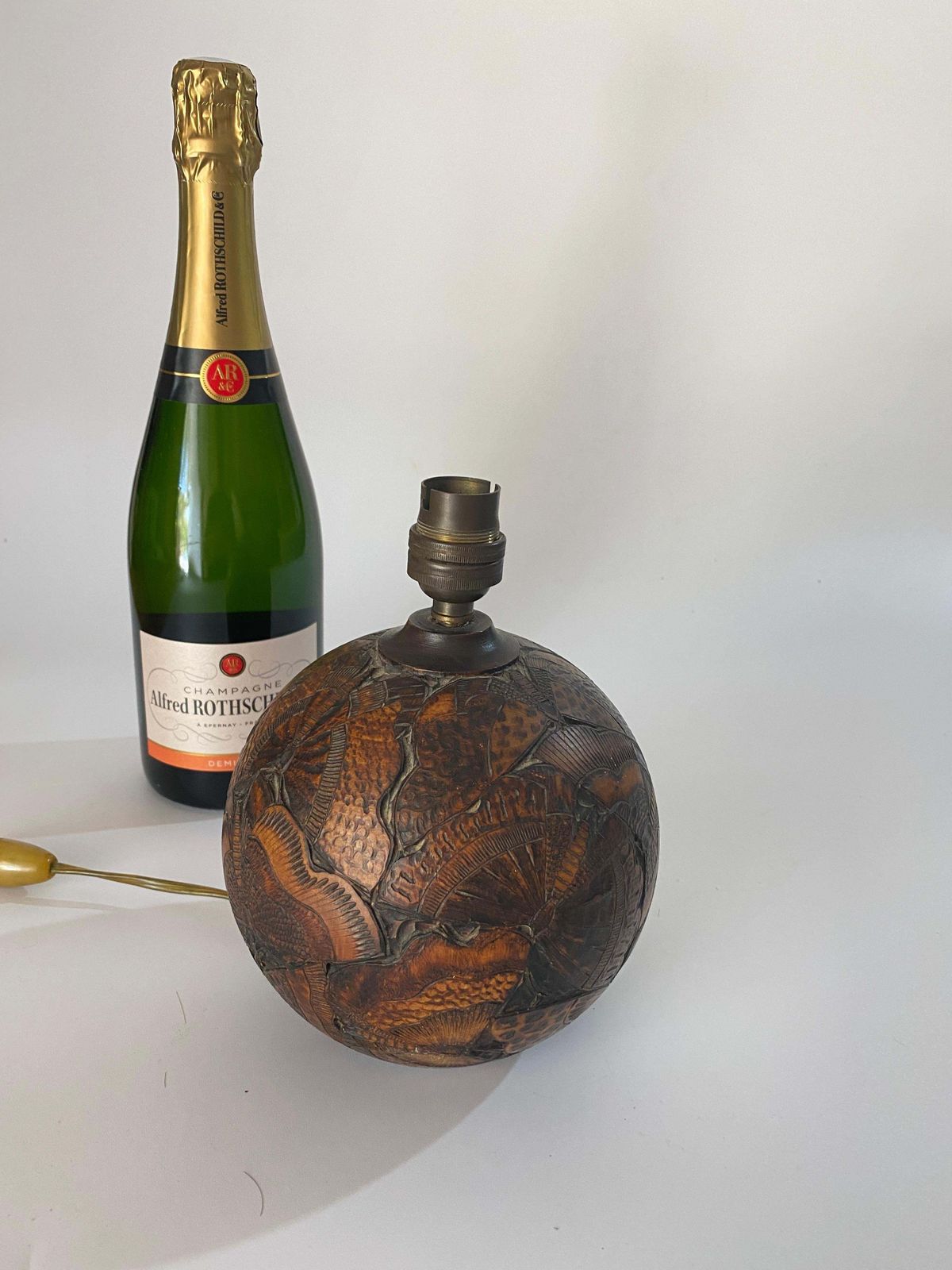 Wood Chinese Table Lamp, With Hand Carved Butterfly Decoration Pa, China 1880 photo furniture