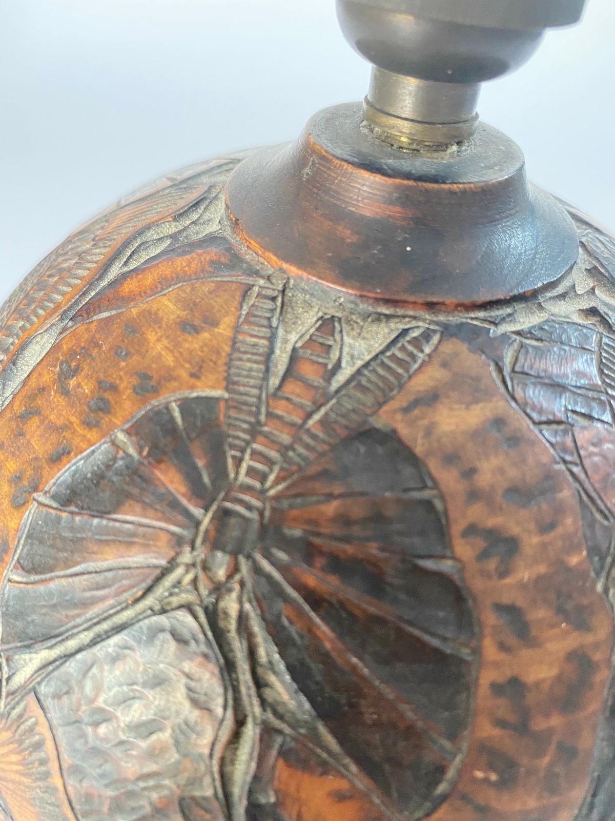 Wood Chinese Table Lamp, With Hand Carved Butterfly Decoration Pa, China 1880 photo 689.0