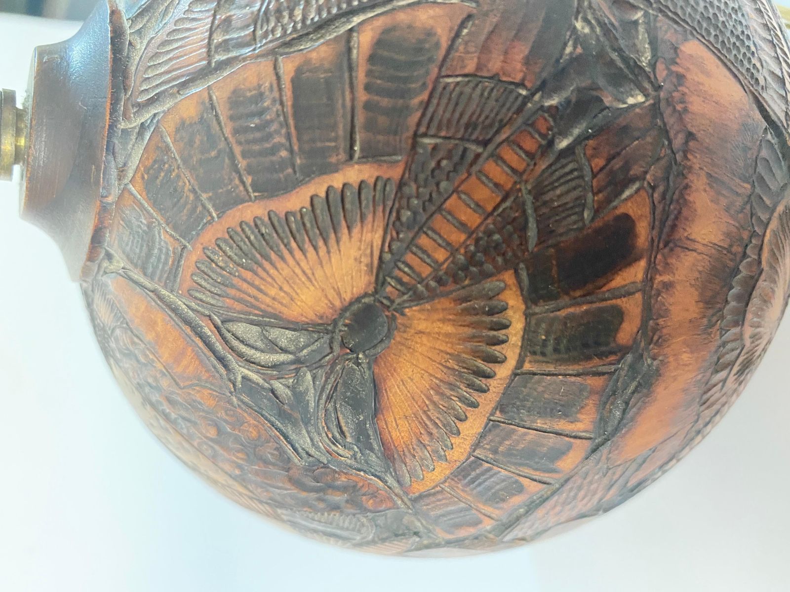 Wood Chinese Table Lamp, With Hand Carved Butterfly Decoration Pa, China 1880 photo vinterior
