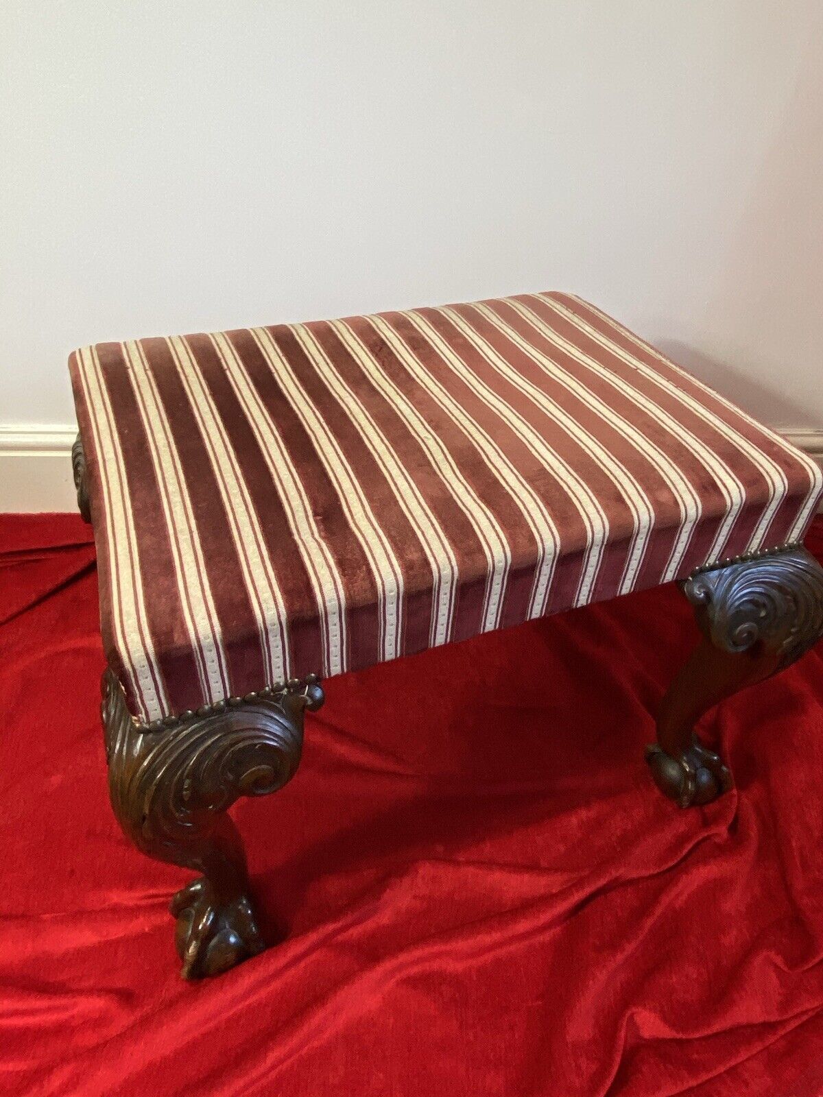 Period Antique Regency Red Walnut Footstool With Elegant Claw And Ball Feet photo buy