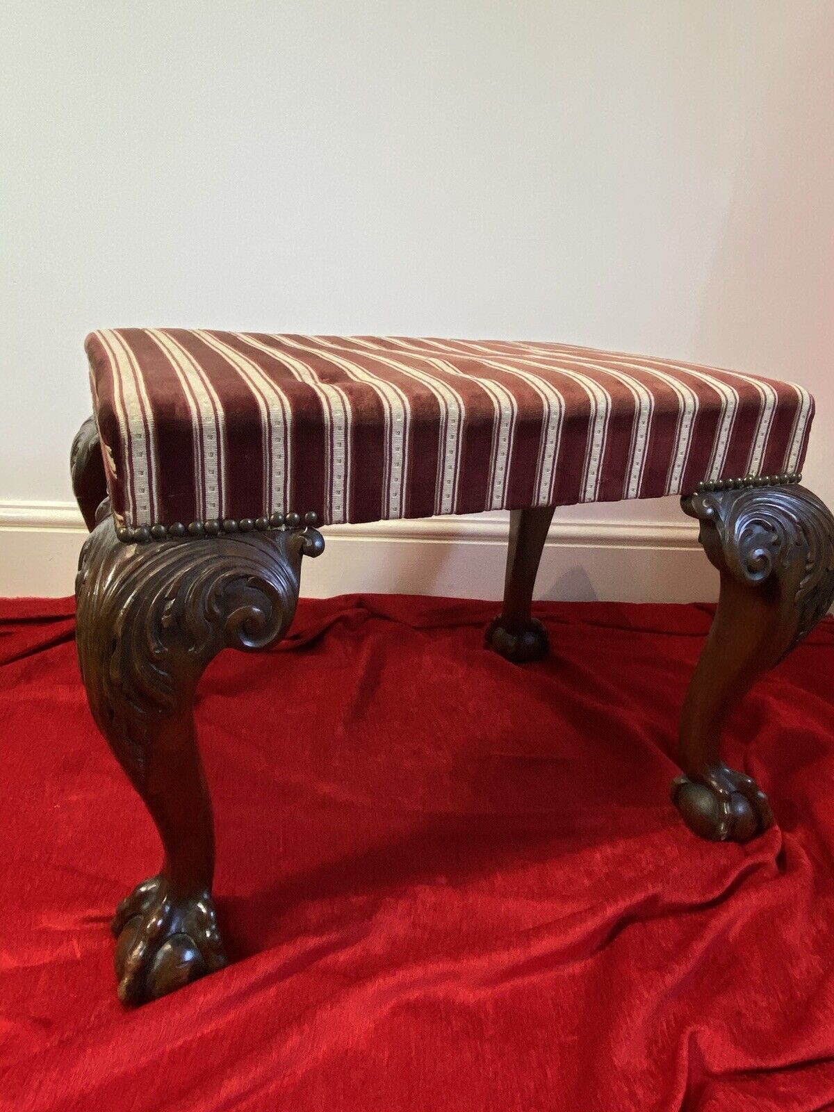 photo furniture Period Antique Regency Red Walnut Footstool With Elegant Claw And Ball Feet