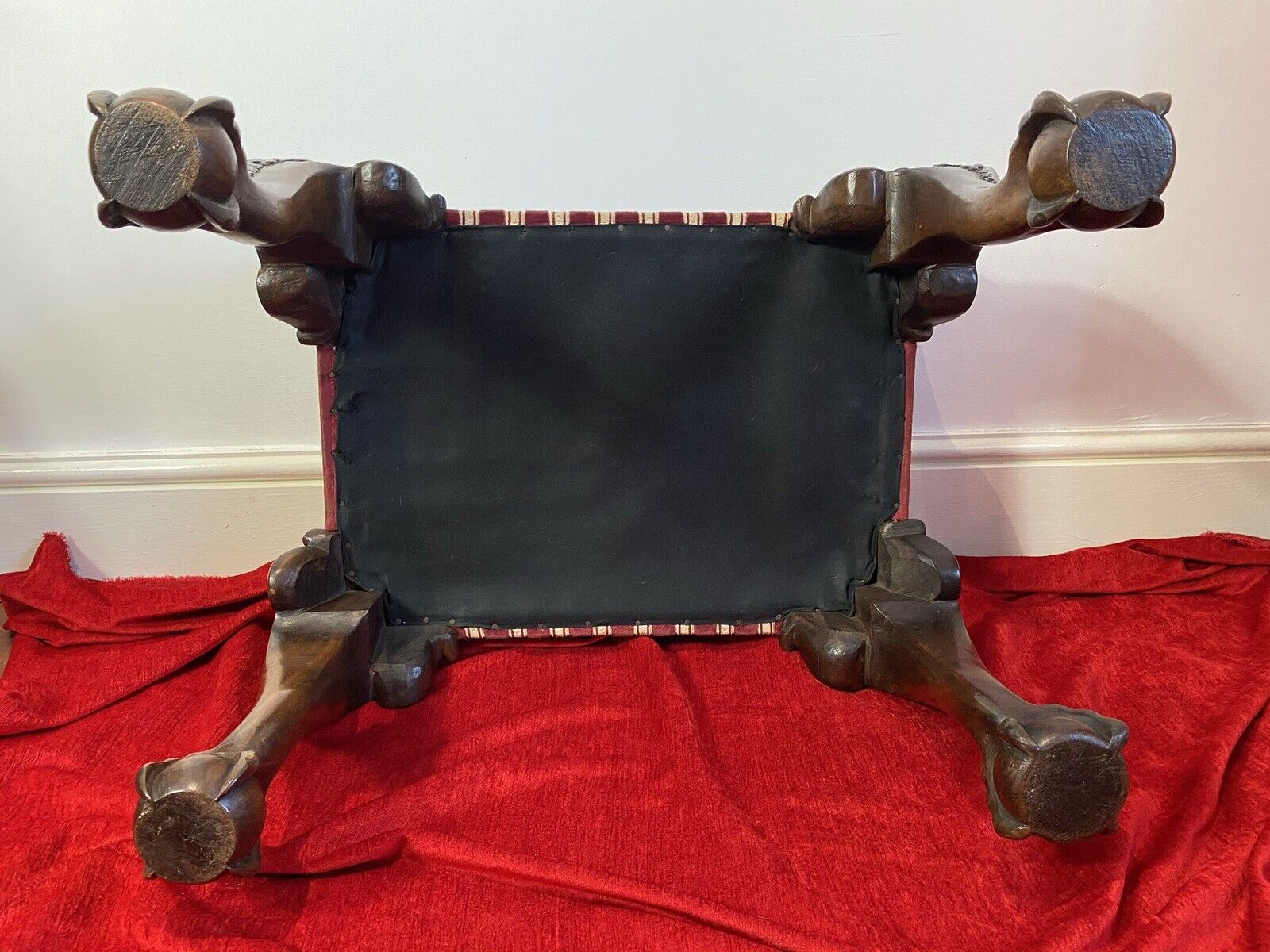 495.0 Period Antique Regency Red Walnut Footstool With Elegant Claw And Ball Feet photo