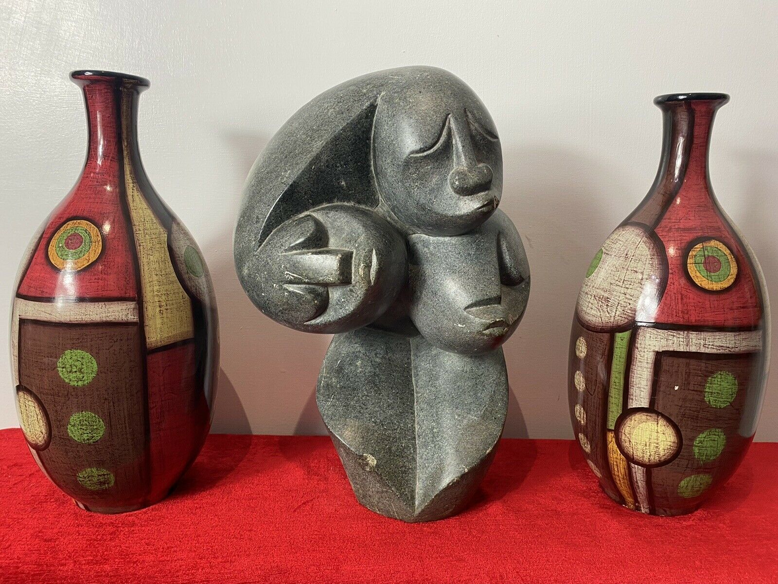 Pair Of Mid Century Geometric Abstract Amphora Vases In Art Deco Style photo Home Decor