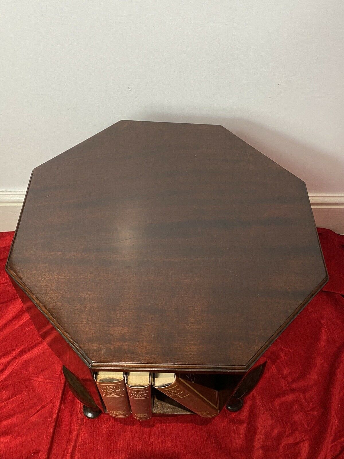 Revolving Octagonal Cherry Mahogany Bookcase On Elegant Queen Anne Legs photo 325.0