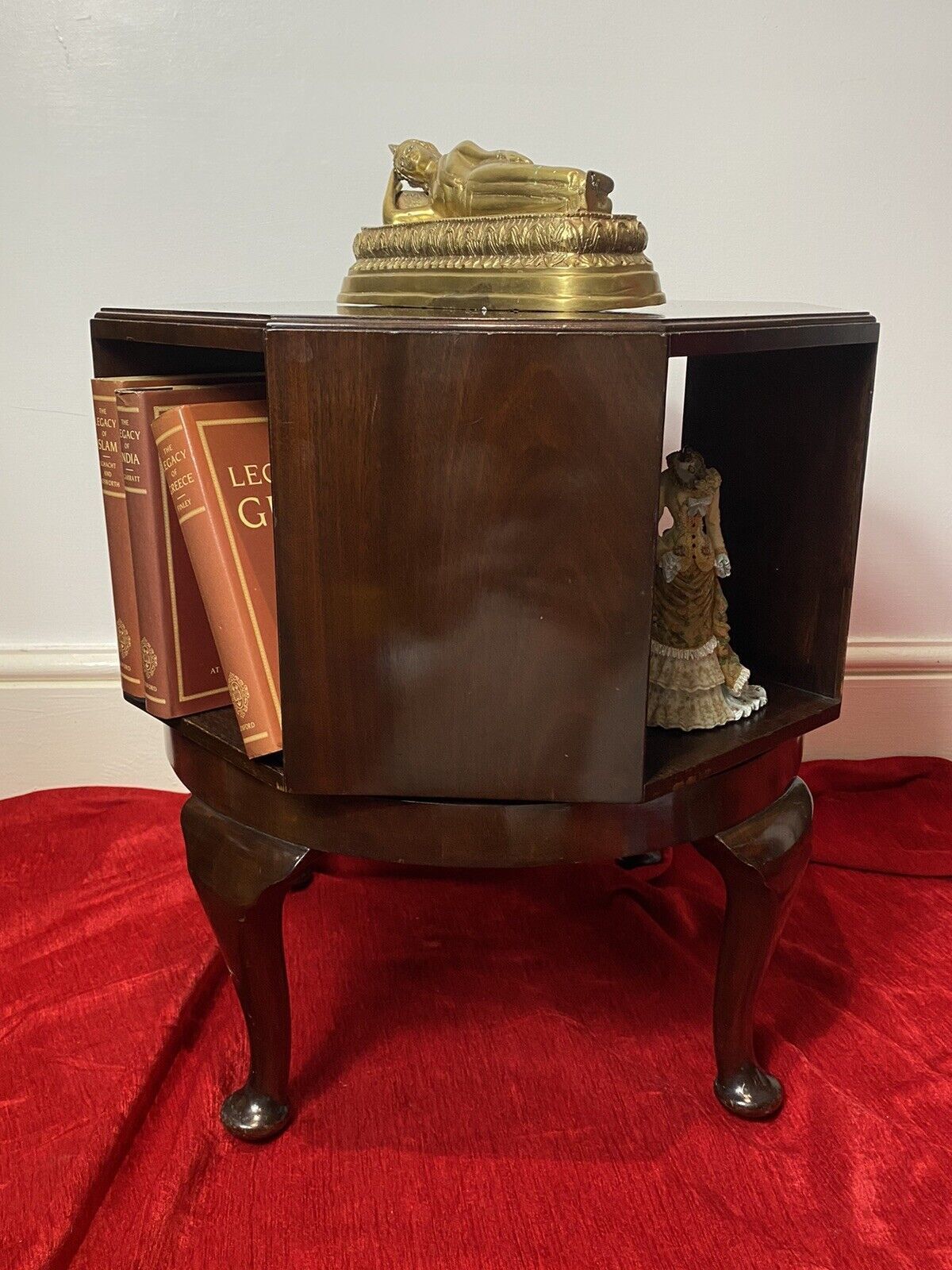 Revolving Octagonal Cherry Mahogany Bookcase On Elegant Queen Anne Legs photo buy