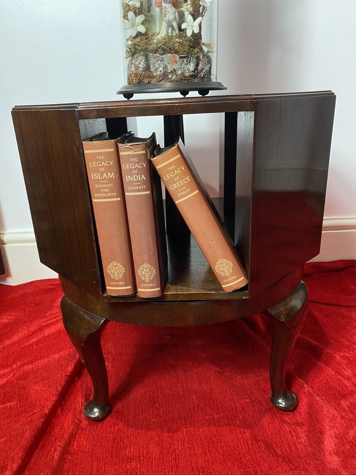 photo for sale Revolving Octagonal Cherry Mahogany Bookcase On Elegant Queen Anne Legs