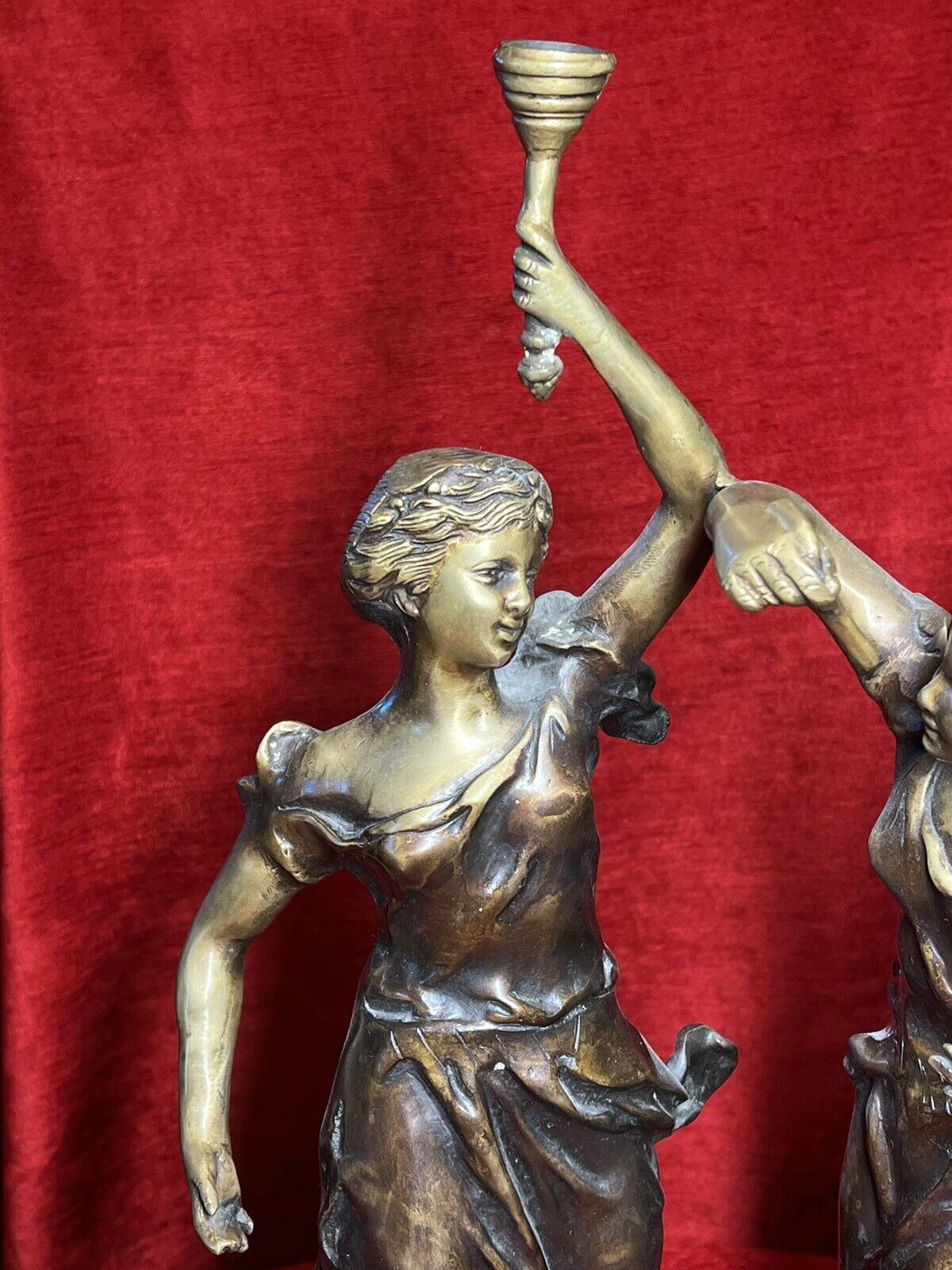 Ernest Rancoulet Bronze Sculpture Of Two Ladies Lighting Torcher Titled Olympia photo 1295.0