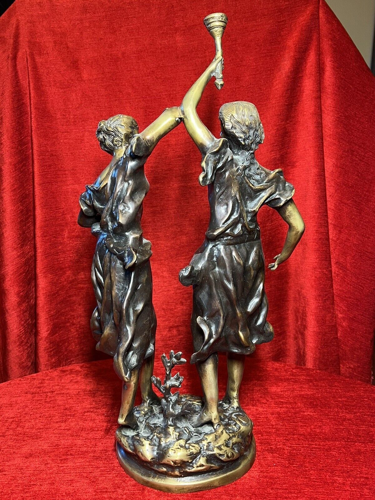 Home Decor Ernest Rancoulet Bronze Sculpture Of Two Ladies Lighting Torcher Titled Olympia photo