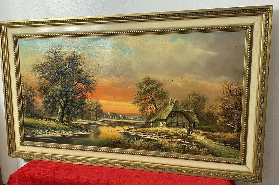 Original German Panoramic Sunset Landscape Oil Painting Artist Horst Baumgart photo 1750.0