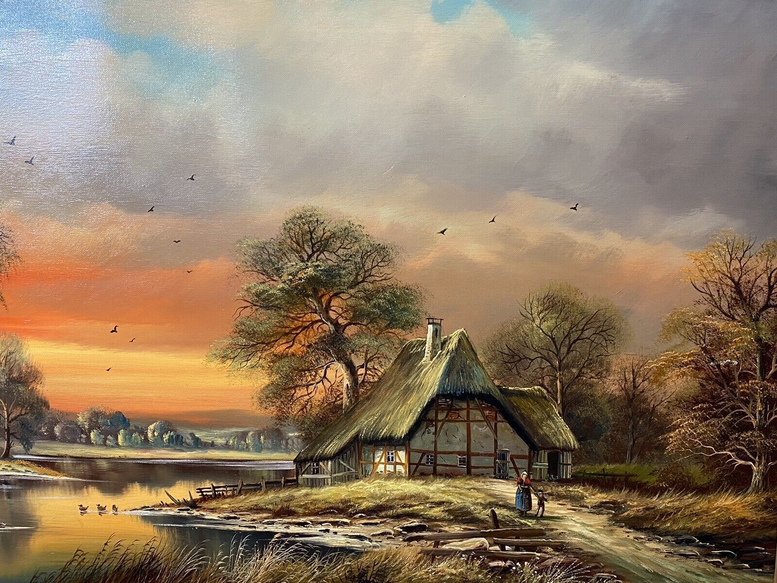 Original German Panoramic Sunset Landscape Oil Painting Artist Horst Baumgart photo buy