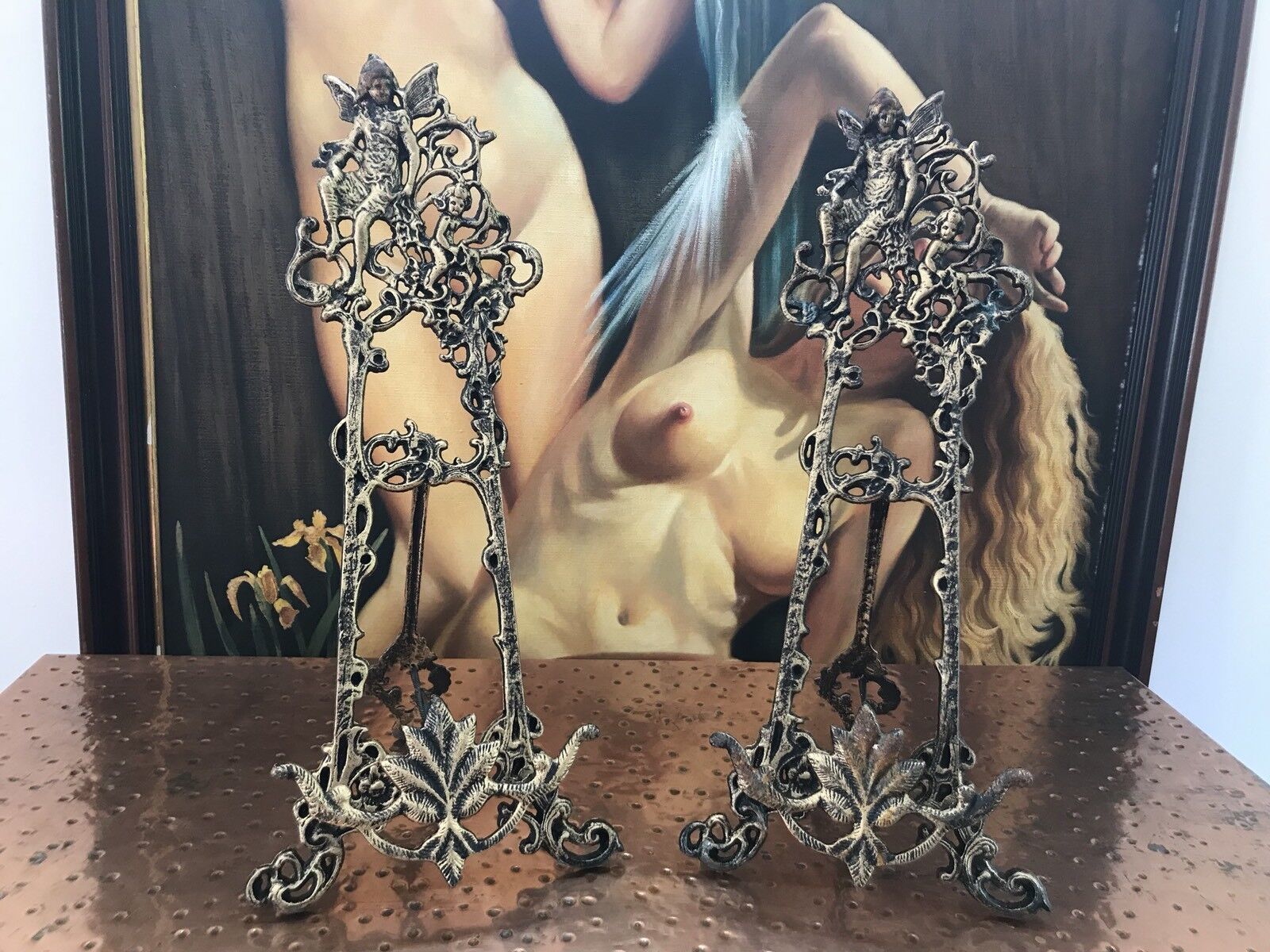 Pair Of Ornate Antique Cast Iron Painting Easels photo furniture