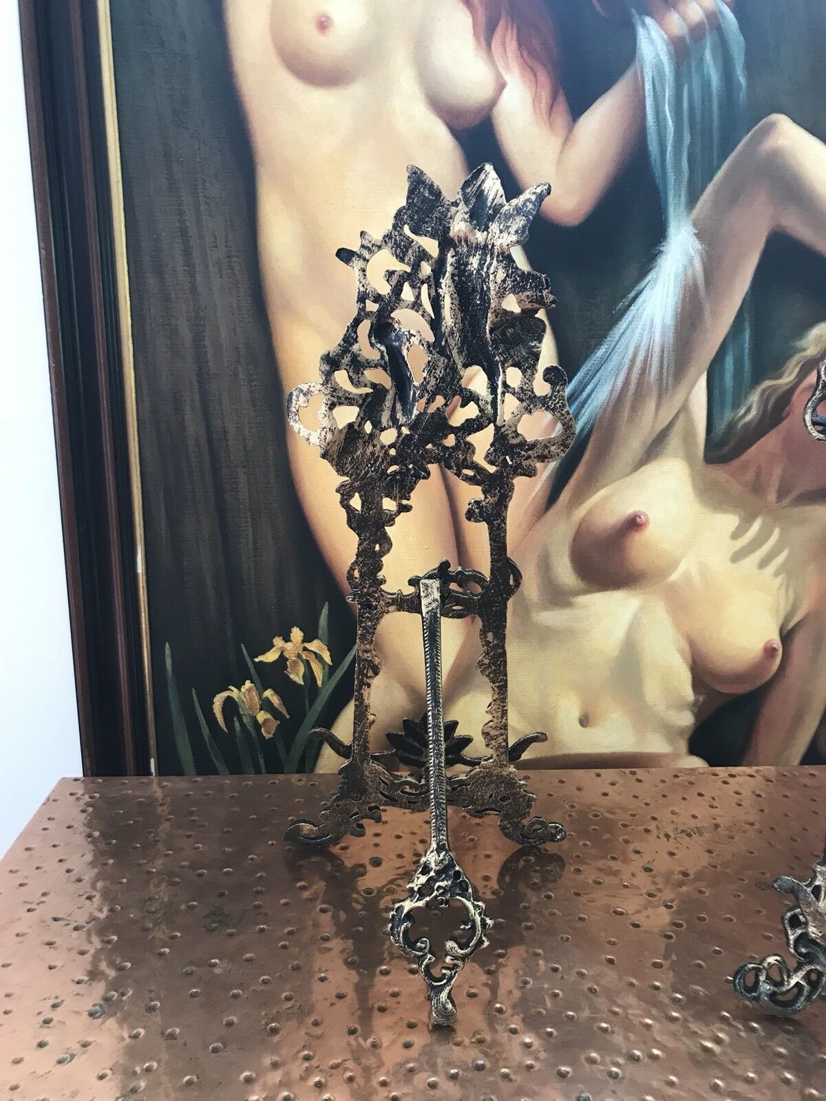 Pair Of Ornate Antique Cast Iron Painting Easels photo vintage
