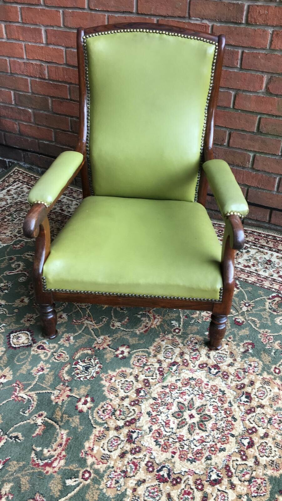 William Iiii Period Rosewood & Olive Green Leather Library Chair