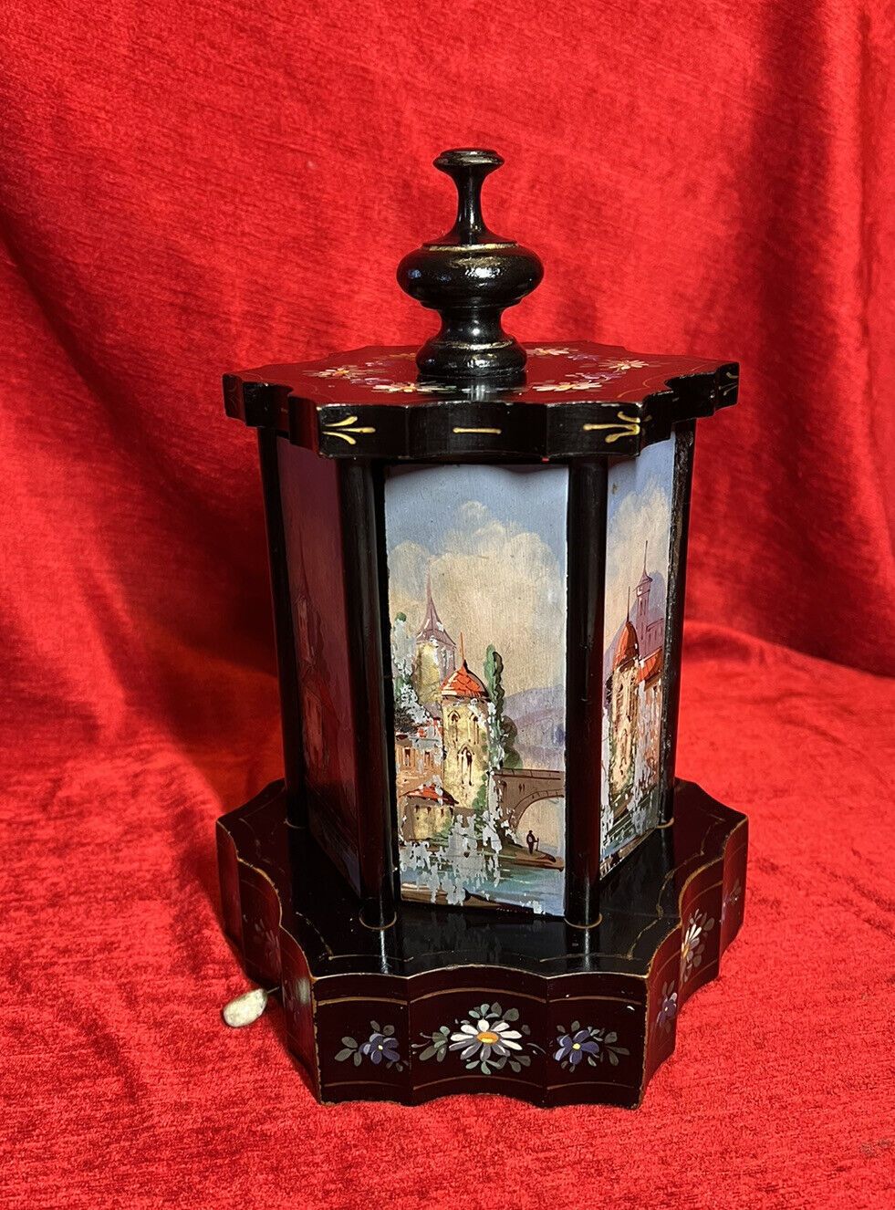 Antique Swiss Reuge Musical Cigarette Carousel Adorned With Landscape Scenes photo furniture