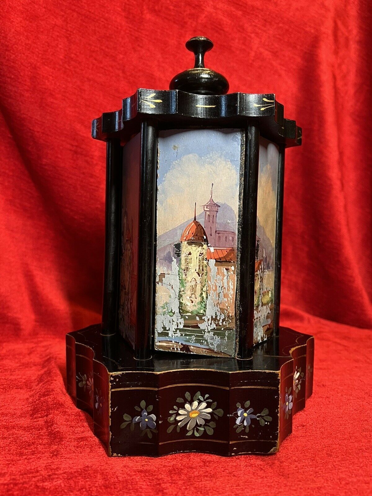 Antique Swiss Reuge Musical Cigarette Carousel Adorned With Landscape Scenes photo for sale