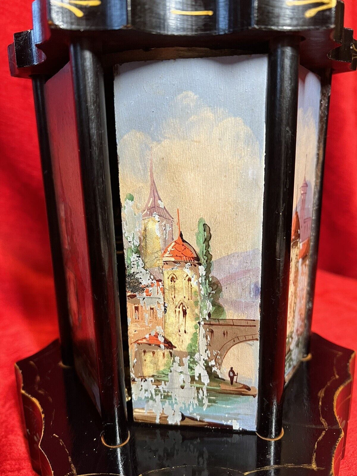Home Decor Antique Swiss Reuge Musical Cigarette Carousel Adorned With Landscape Scenes photo