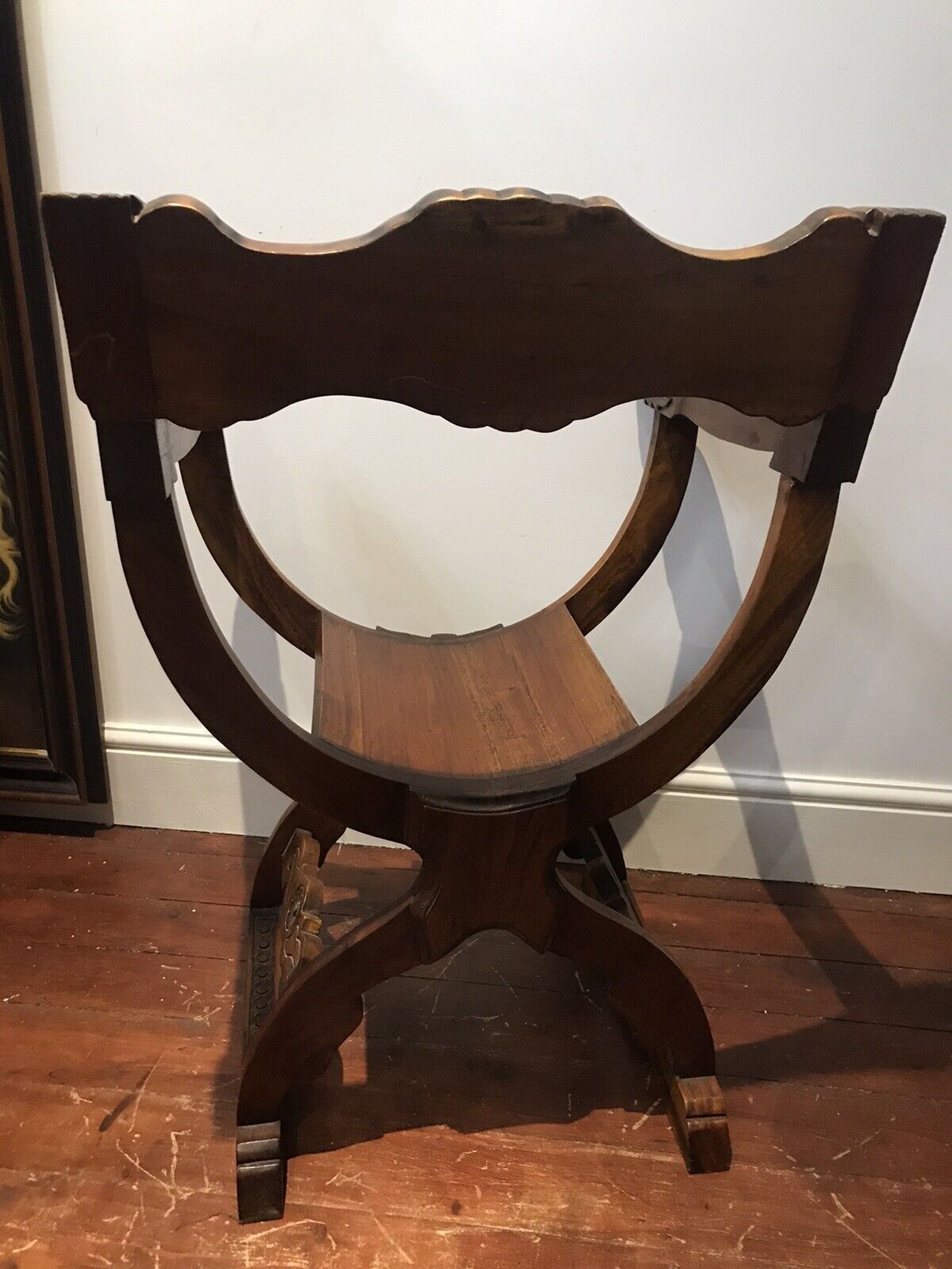 Carved Red Walnut X Frame Green Man Great Hall Chair photo 575.0