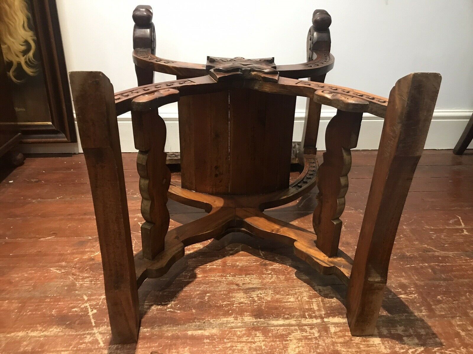 photo for sale Carved Red Walnut X Frame Green Man Great Hall Chair