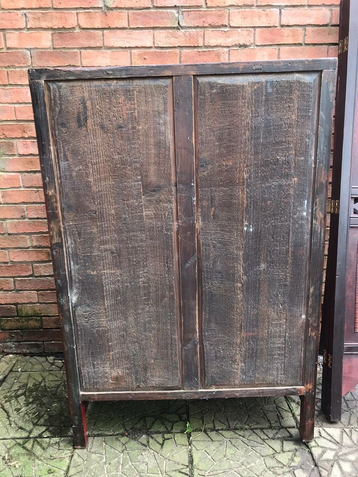 2475.0 Rare Imperial Red Lacquer & Gilt Marriage Cabinet With Hand Carved Panels photo