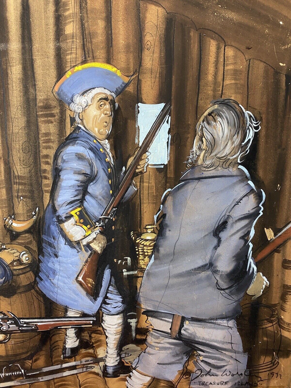 British Artist John Worsley Large Pastle Artwork Title 'Treasure Island' 1972 photo Art