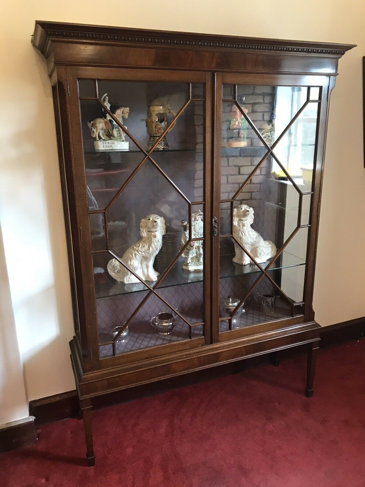 Tall Antique Georgian Chippendale Style Display Cabinet With Chamfered Legs photo furniture
