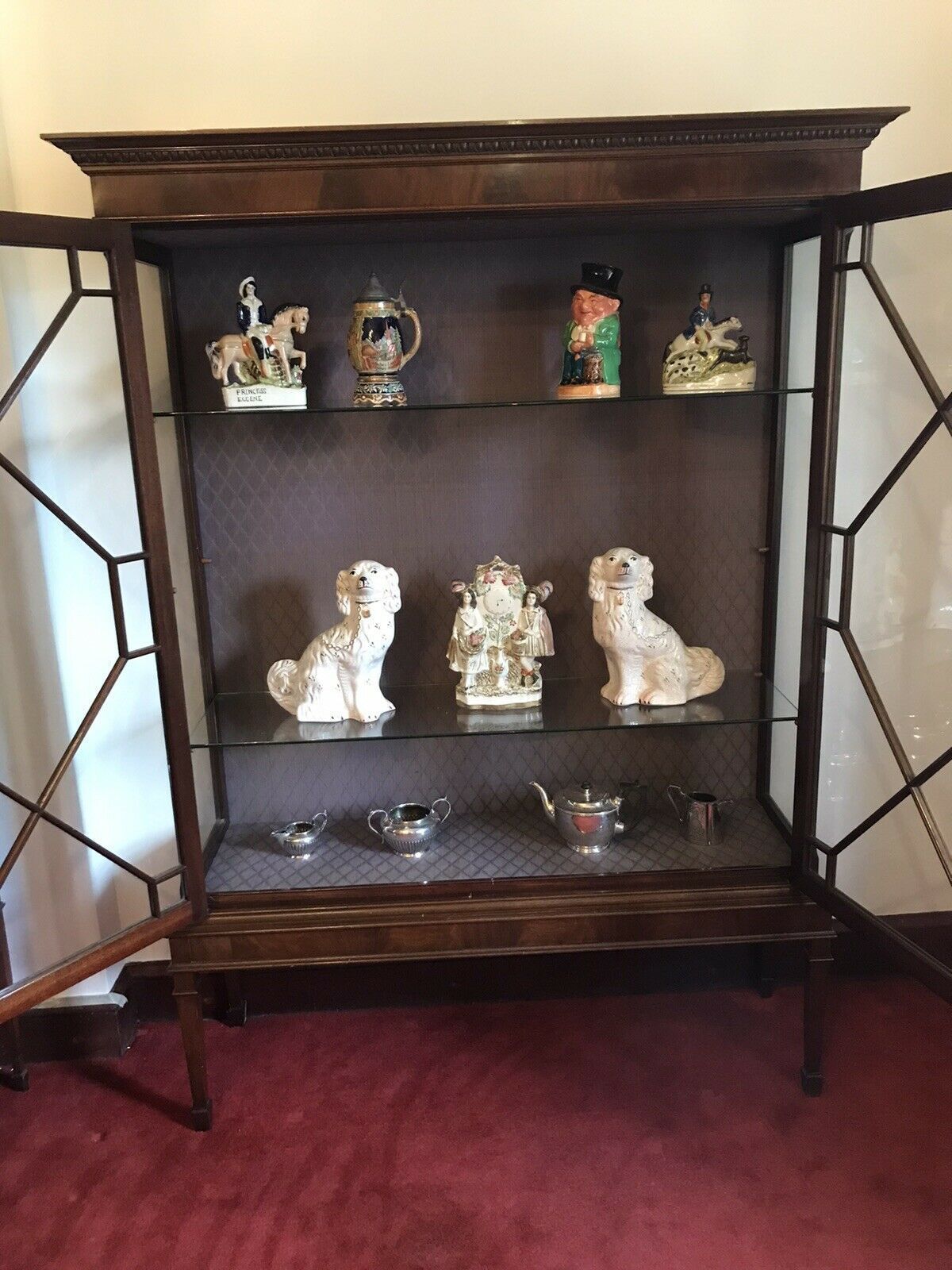 Tall Antique Georgian Chippendale Style Display Cabinet With Chamfered Legs photo buy