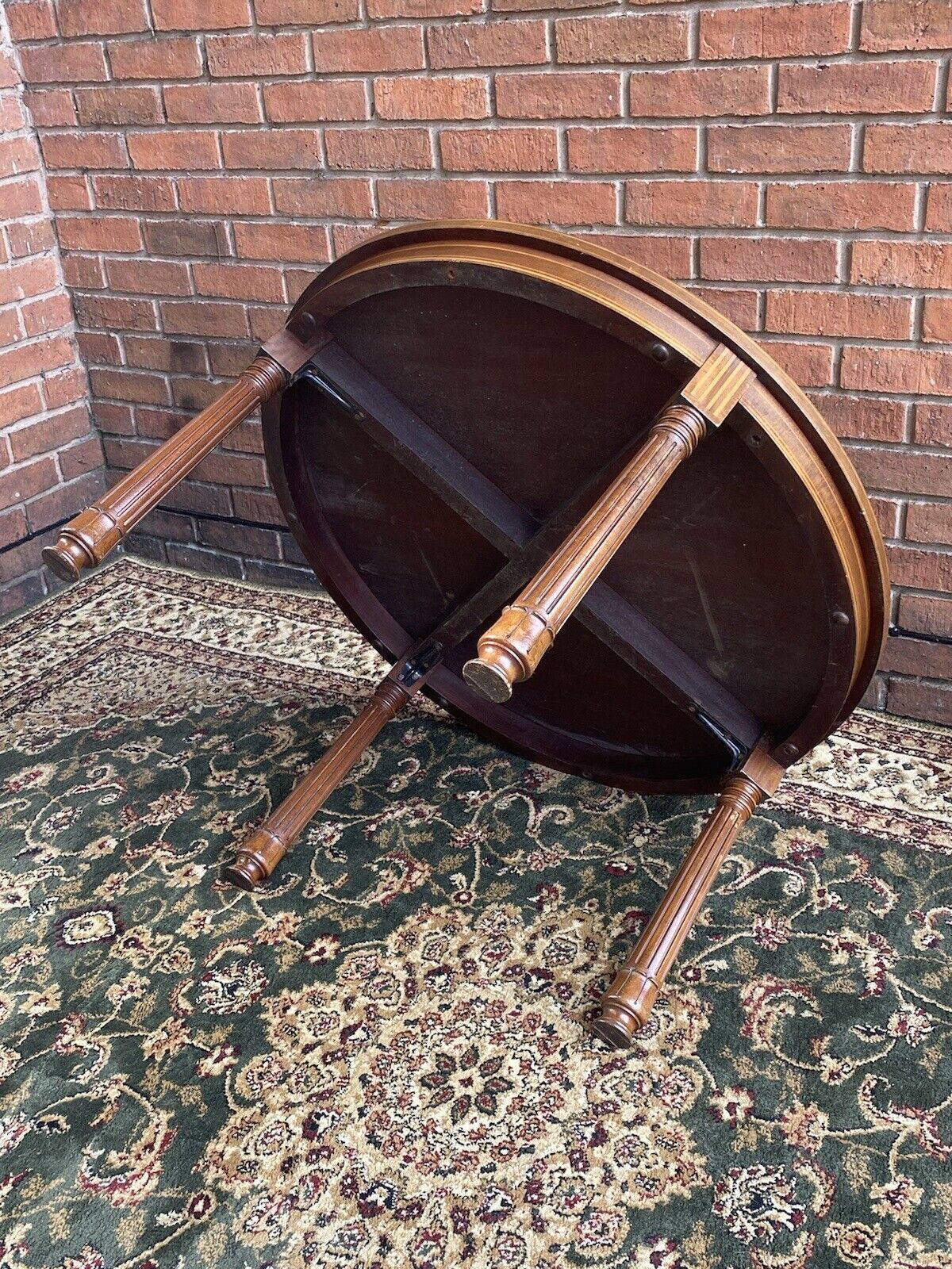 French Red Walnut Period Louis XVI Style Marquetry Inlaid Pillared Centre Table photo 475.0