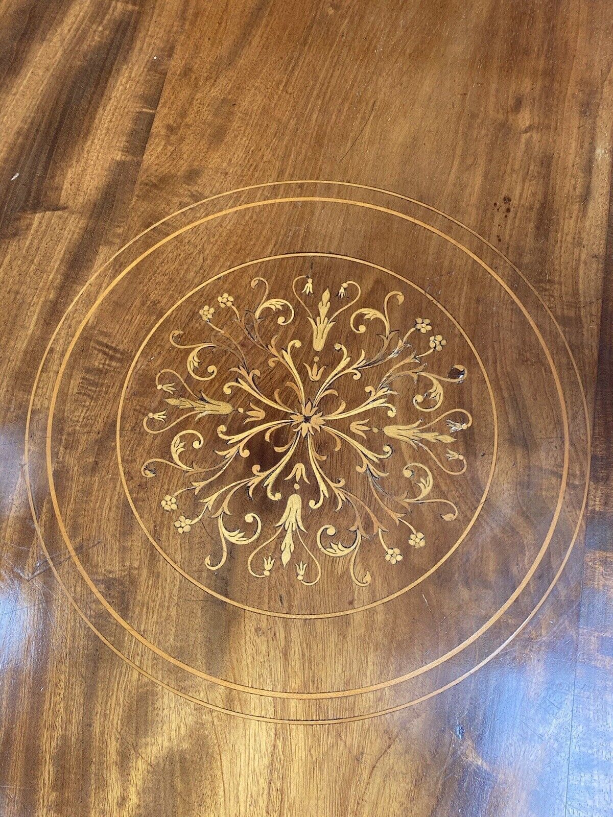 French Red Walnut Period Louis XVI Style Marquetry Inlaid Pillared Centre Table photo buy
