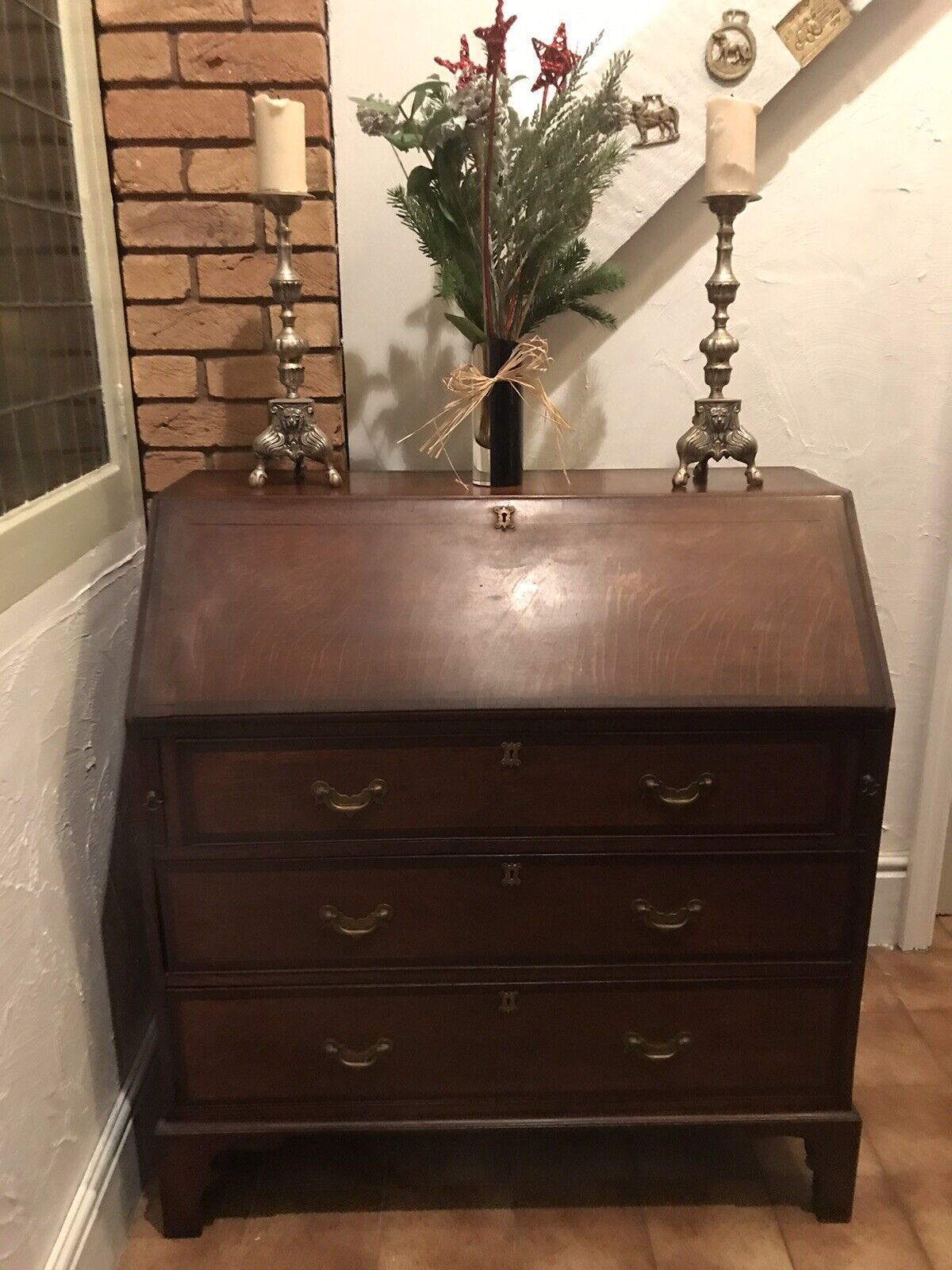 Period Antique 18th Century Solid Oak & Mahogany Cross Banded Writing Bureaux photo furniture