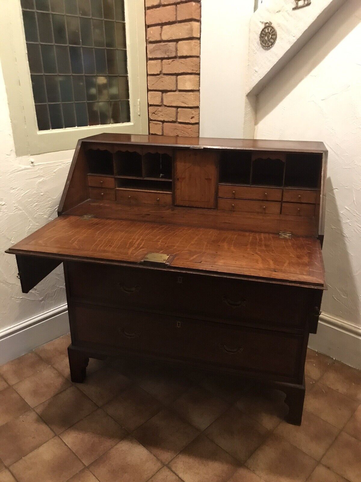 Period Antique 18th Century Solid Oak & Mahogany Cross Banded Writing Bureaux photo Furniture