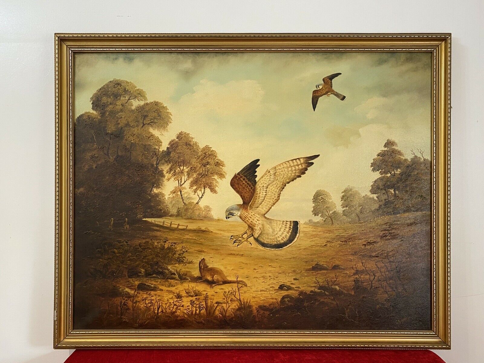 Original Oil Painting Of Hunting Birds Of Prey Signed By Artist G Millhouse photo furniture