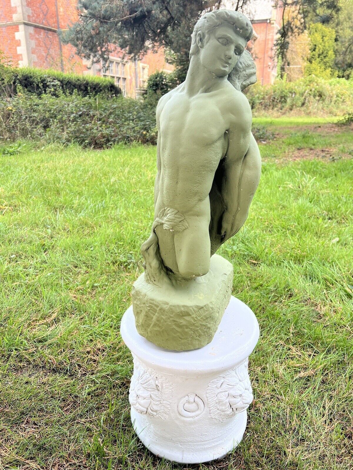 The Myth Of Adam & Eve Garden Trophy Sculpture On Cylindrical Plinth photo vinterior