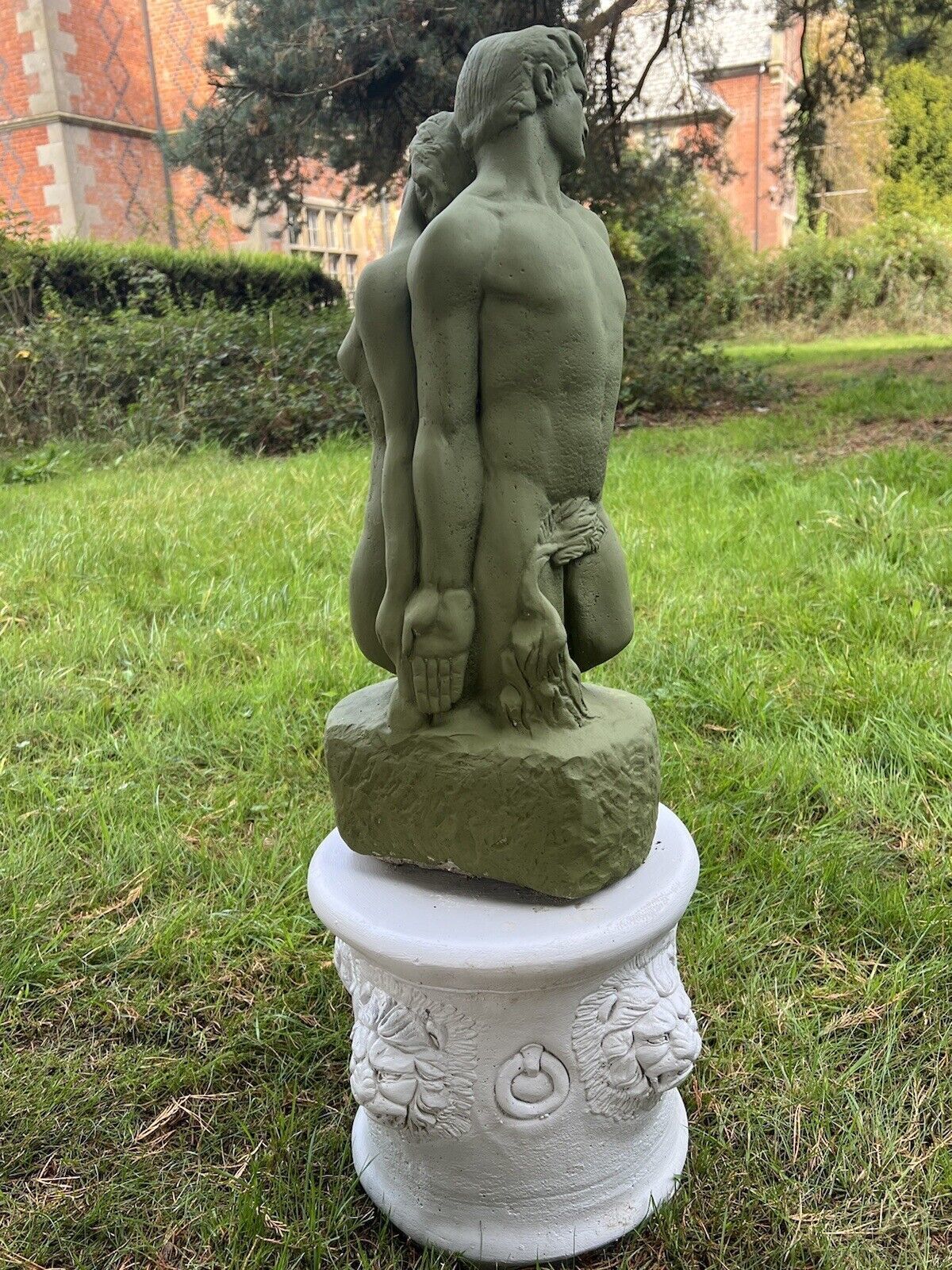 photo furniture The Myth Of Adam & Eve Garden Trophy Sculpture On Cylindrical Plinth