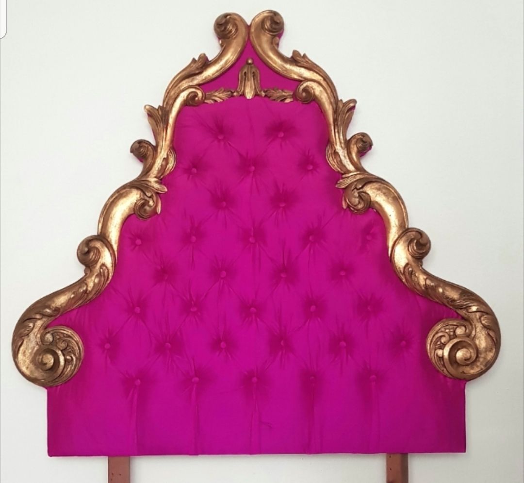 photo for sale A Pair Of Antique French Giltwood Padded Headboards, Louis XV, Baroque Headboard.