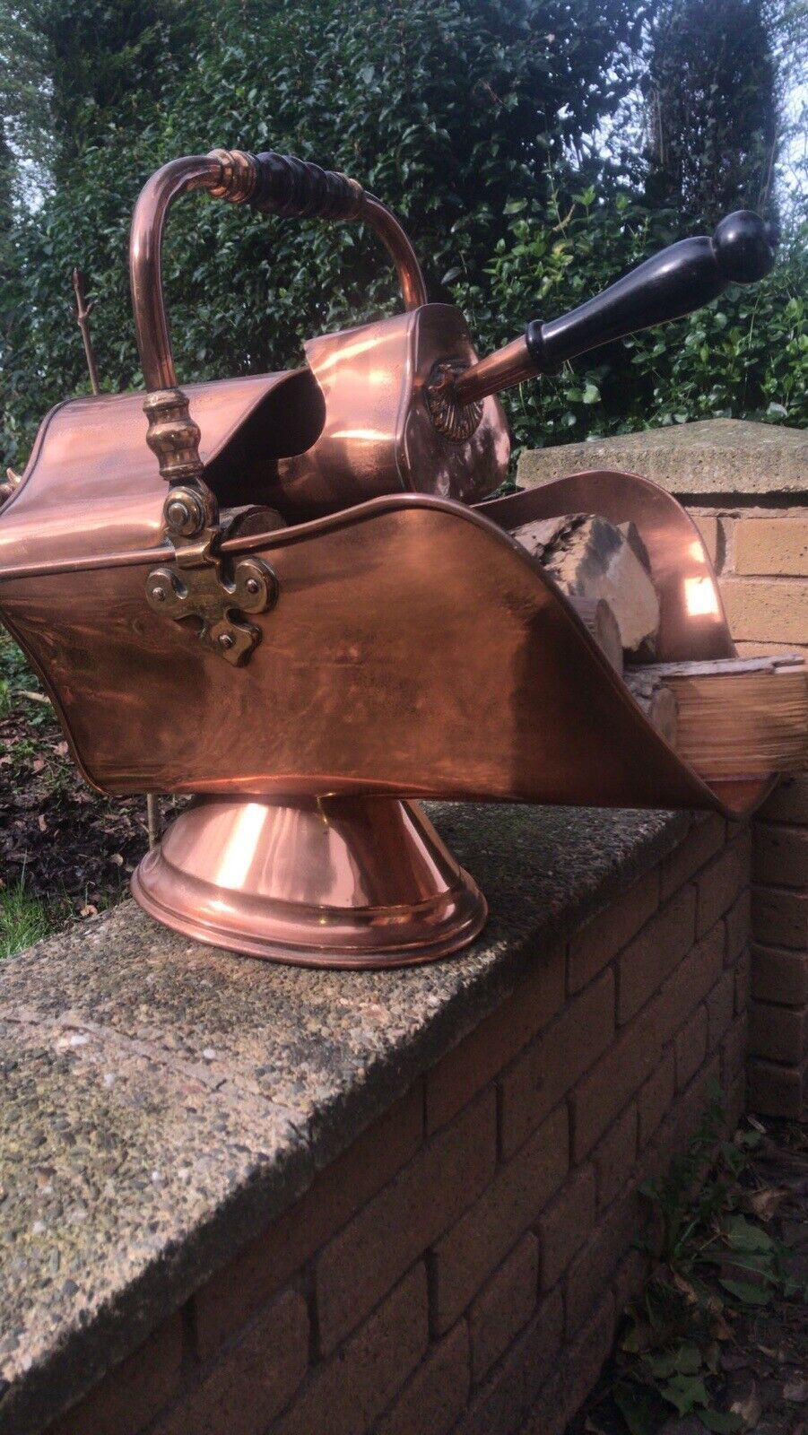 Fine Period 1820 Georgian Helmet Coal Scuttle With Original Coat Shovel photo buy