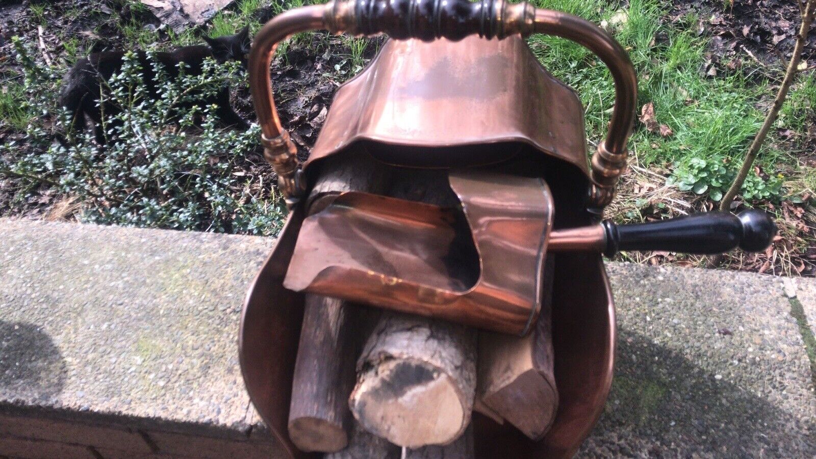 photo for sale Fine Period 1820 Georgian Helmet Coal Scuttle With Original Coat Shovel