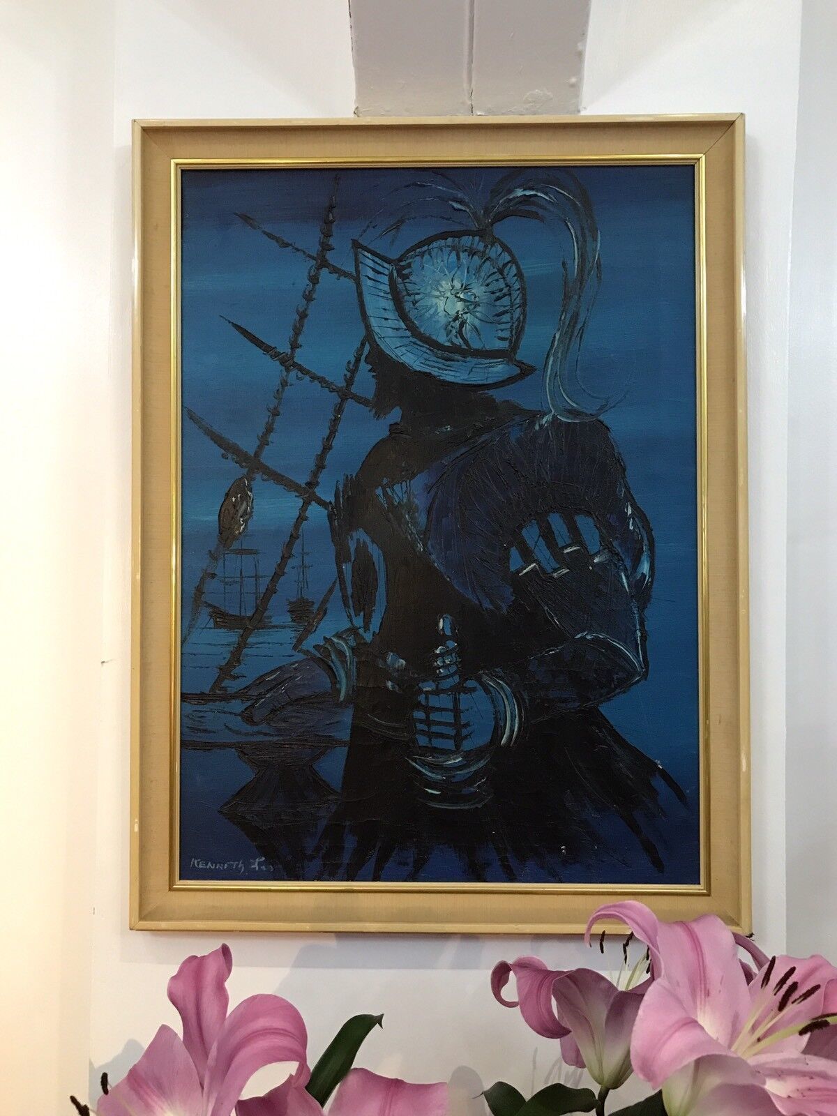 Original Oil Painting 'Sillhouette Sir Francis Drake' Signed By Artist