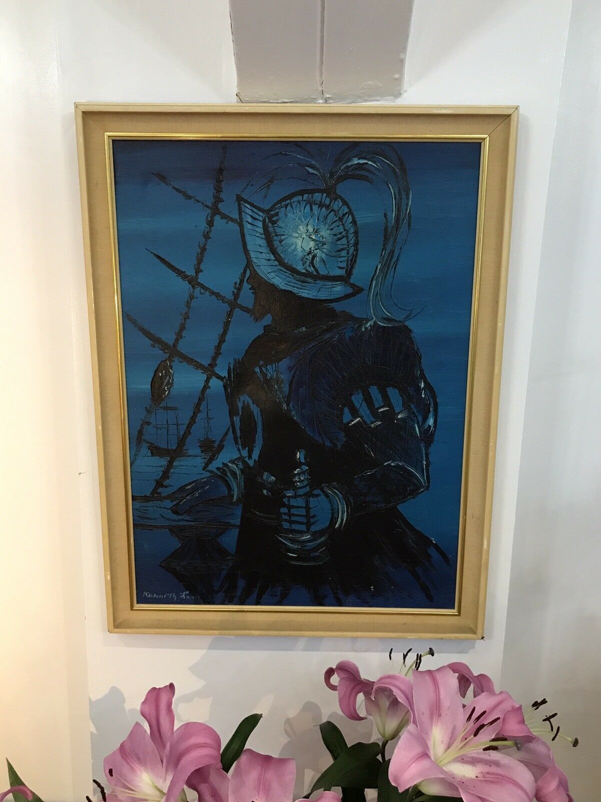 Original Oil Painting 'Sillhouette Sir Francis Drake' Signed By Artist photo for sale