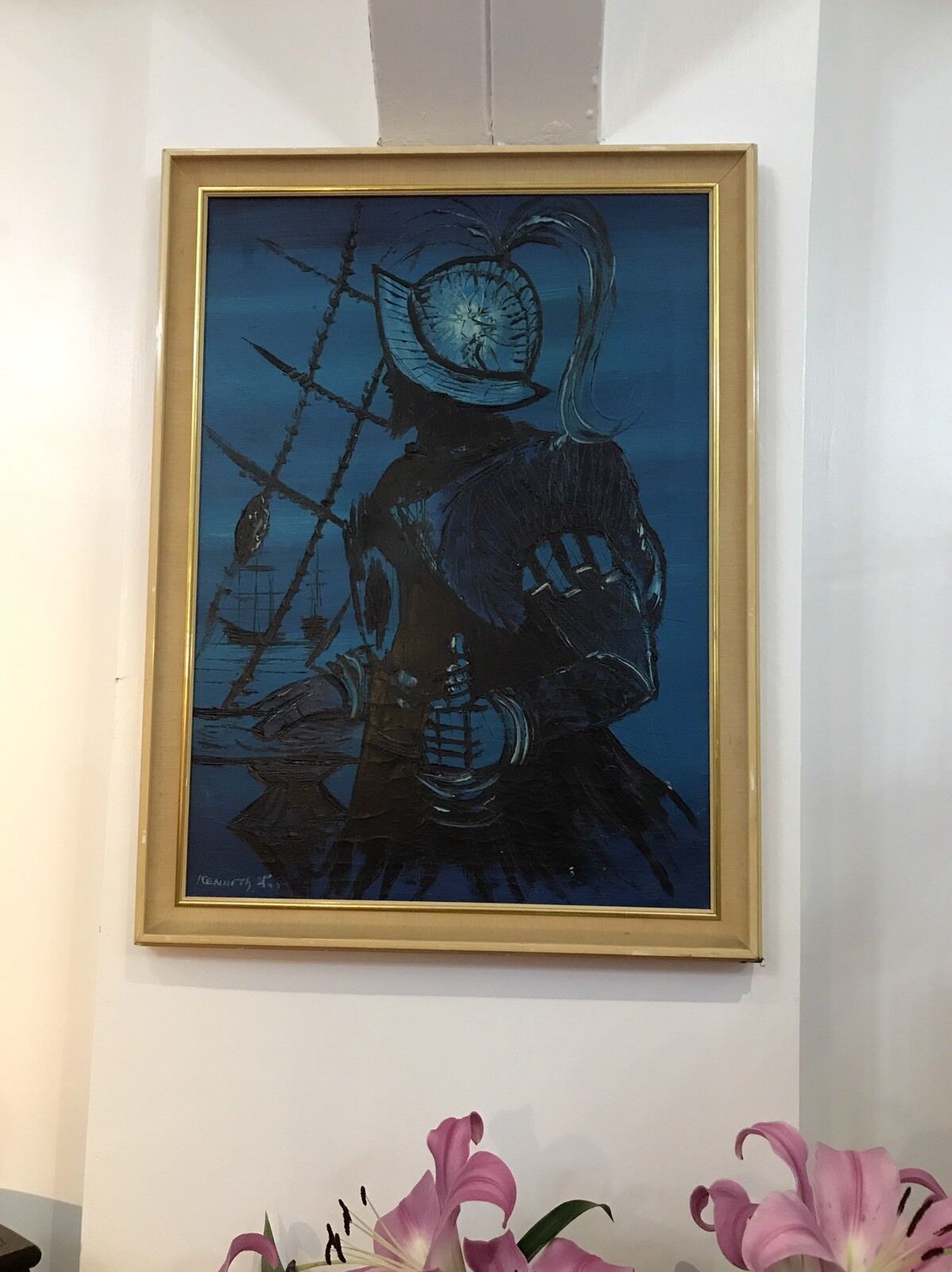 Original Oil Painting 'Sillhouette Sir Francis Drake' Signed By Artist photo 85.0