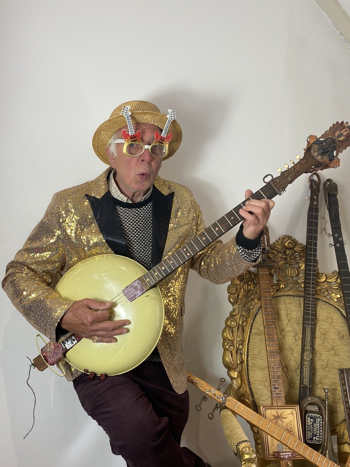 Novelty Collection Of 5 English Country Pop Art Banjo & Lute Style Instruments photo buy