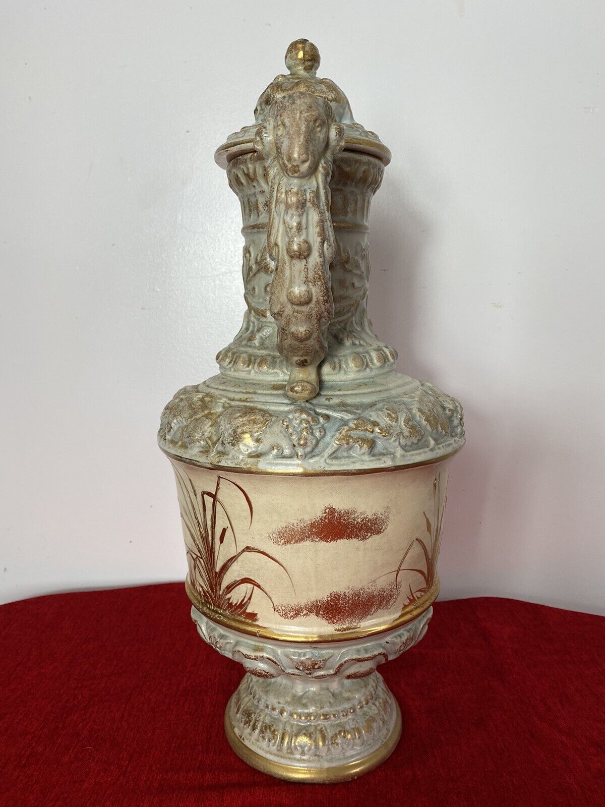 French Antique Classical Wine Ewer Decorated With Gilt Mural Of Herons photo Home Decor