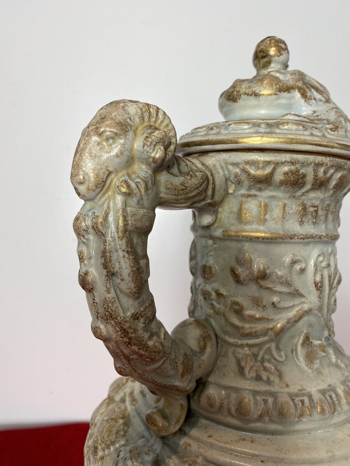 photo for sale French Antique Classical Wine Ewer Decorated With Gilt Mural Of Herons