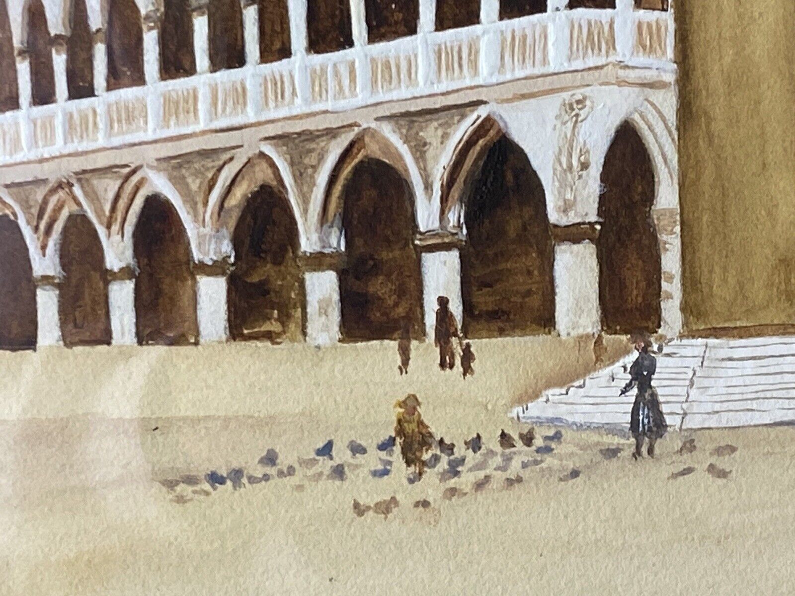 Historic Architectural Study Doges Palace Venice Watercolour Painting Signed photo vintage