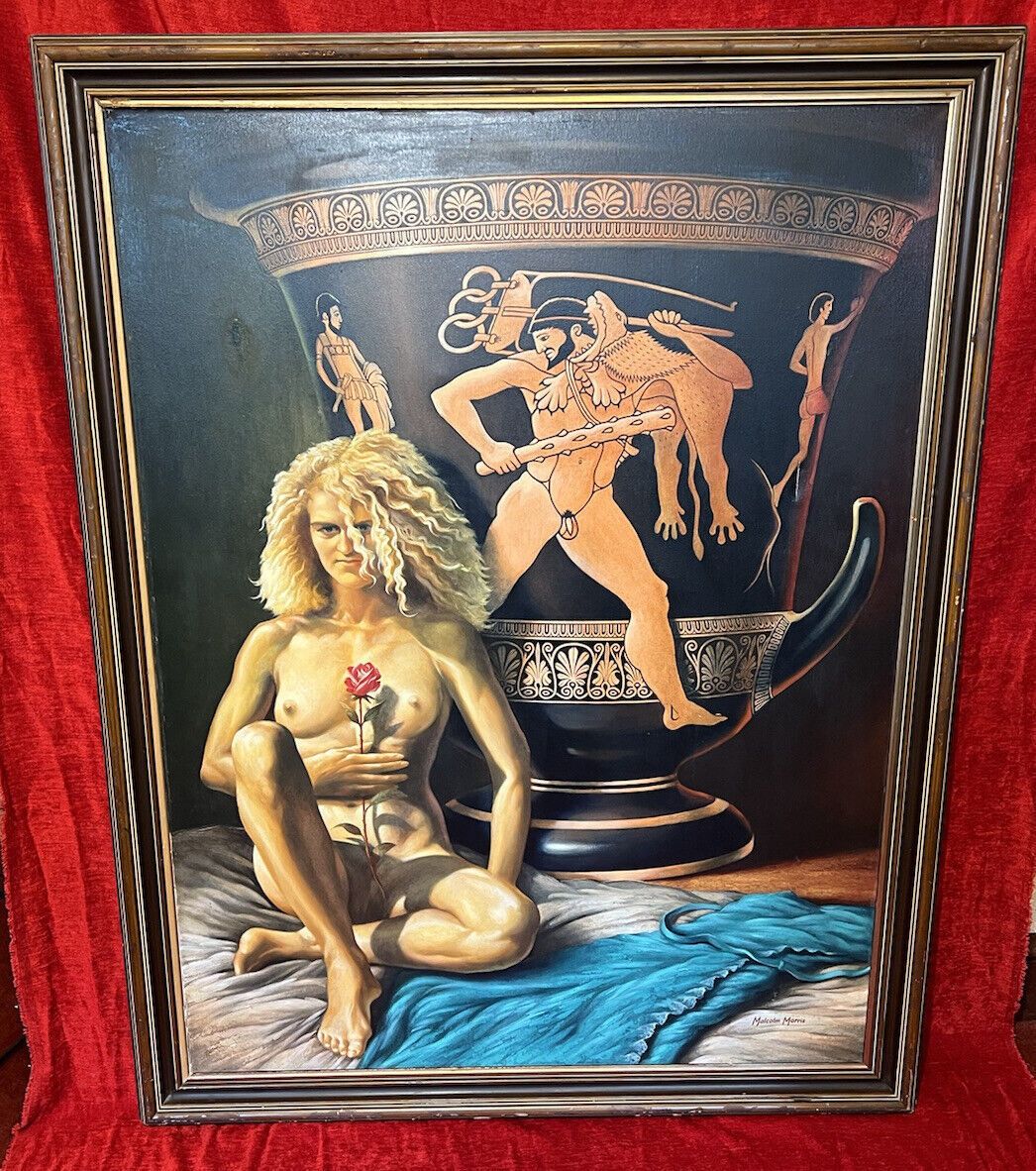 Large Malcolm Morris Oil Painting Female Muse With Monumental Sacrificial Urn photo for sale