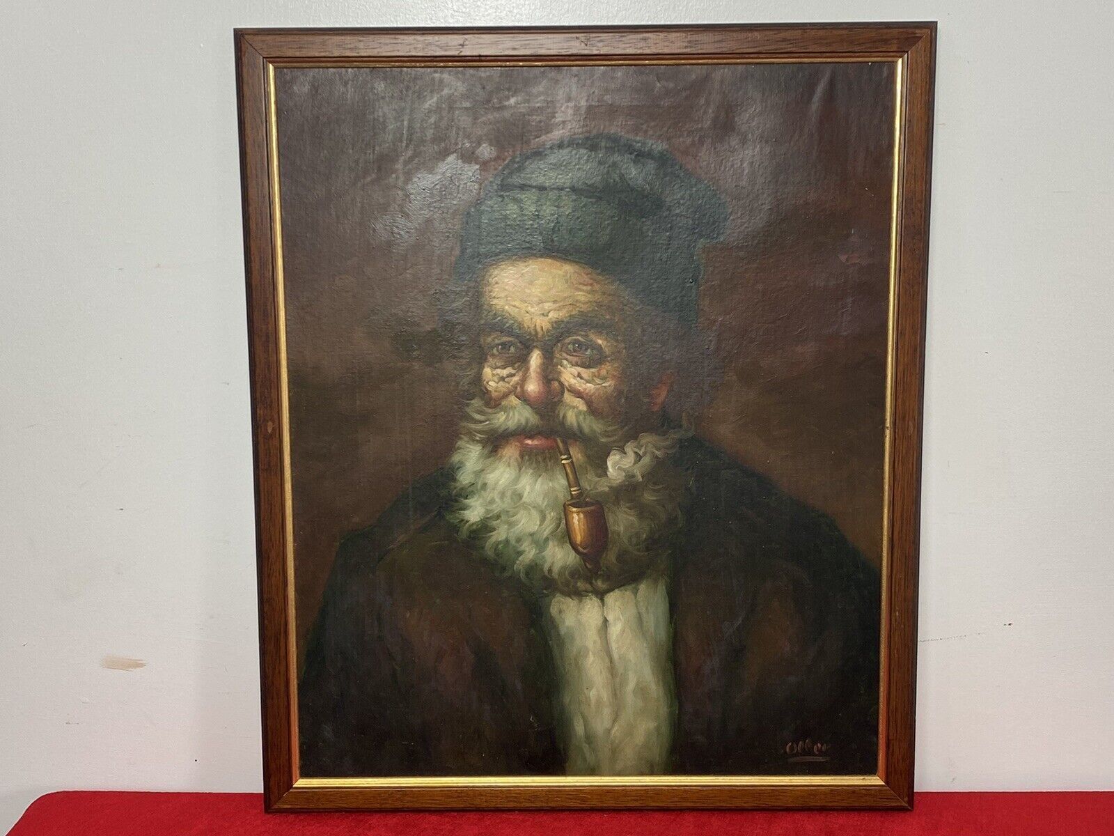Original Portrait Old Gentleman Smoking A Pipe By Artist Jose Olles Of Barcelona photo for sale